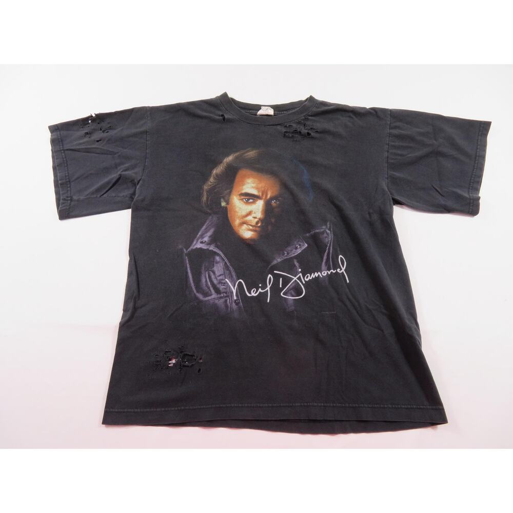 Neil Diamond Distressed Black Rock T-shirt Sz L 1990s